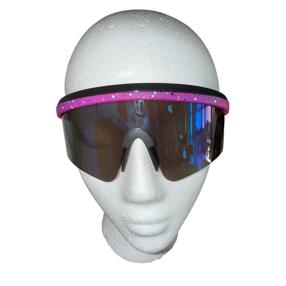 X-Loop Mirrored Lens Sunglasses Pink Purple Speckled Sporty Shield Women's
